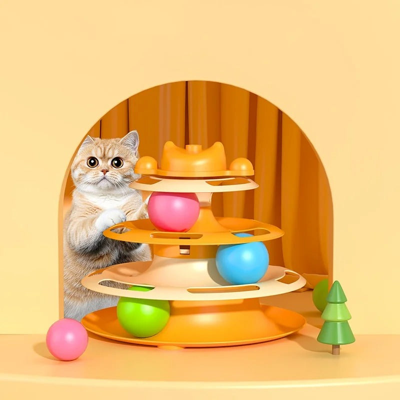4-Layer Feather Cat Turntable with&nbsp; Toy Balls &amp; Play Stick – Interactive Cat Toy